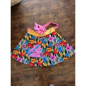 Handmade Floral Half Apron Retro Hostess Kitchen Apron w Pocket Pink Tie